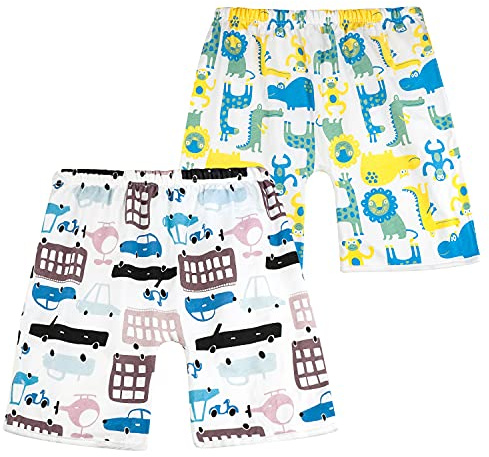 FLYISH DIRECT potträningsshorts 2-pack, vattentät blöjkjol, småbarn blöjkjolar, anti-sängvätningsbyxor, återanvändbar bomull träningsbyxor, Bil, 1-4 År