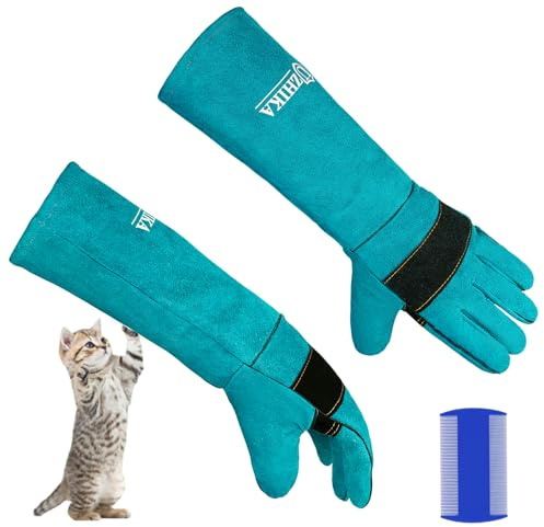 Uzhika Animal Handling Glove Anti Scratch Protective Gloves for Training Dogs Cat Bird Snake Parrot Lizard Wild Animals Reptiles - Bite Resistant Gloves (Blue)