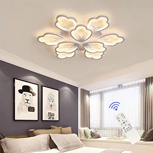 Plafonnier LED Moderne, 80W Dimmable 9 Têtes Forme de Fleur Lampe de Plafond Lustre Encastré Salon Chambre Chambre des Enfants, Éclairage de Plafond Acrylique avec Télécommande Applique Murale