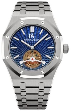 TIME WARRIOR DA Royalty Watches Automatisches Tourbillon-Uhrwerk 316 Edelstahl, blaues Zifferblatt, Automatik-Uhrwerk, AP-Stil Herrenuhr, silber, Modern