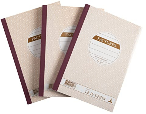 Le Dauphin - Réf. 14265D - Lot de 3 manifolds FACTURES - papier autocopiant - triplicata (1 original et 2 copies) - 50 feuilles - format 21 x 14,8 cm - couverture vernie