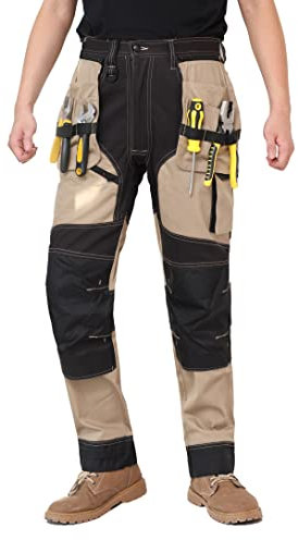 WORK IDEA Arbeitshosen männer, Hose mit multifunktionalen Taschen, Hose mit abnehmbaren Flugtaschen, mit Oxford-Knietaschen, Baumwollstretchhose