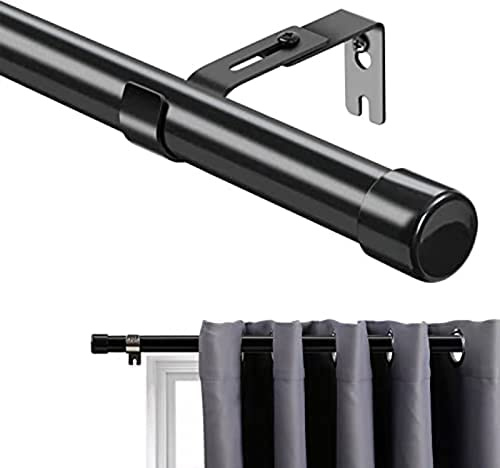 Tringle à Rideaux, 76-450 cm Tringle à Rideau Extensible avec Boutons Cap avec Supports， Tringle à Rideaux Ensemble de Quincaillerie en Acier Inoxydable Réglable Fenêtre Décorative pour Salon/Noir