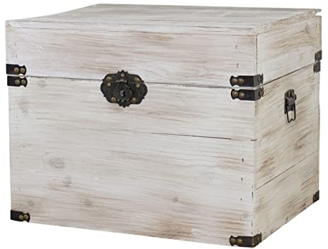Kistenkolli Altes Land Holztruhe Geschenk-Box mit Deckel Schatzkiste 30x20x15cm groß Holzkiste Truhe(Shabby weiss)