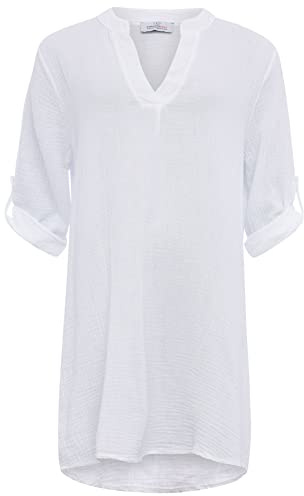 Zwillingsherz Musselin Longbluse aus 100% Baumwolle mit V-Ausschnitt – Hochwertige Tunika für Damen Frauen Mädchen - Sommerbluse Freizeitkleid Strandkleid - Locker luftig perfekt für Frühling Sommer