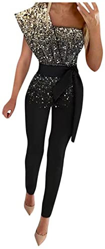 RMBLYfeiye Jumpsuit Damen Lang Rundhals Schulterfrei Jumpsuit Elegant Für Hochzeit Hohe Taille Mesh Cover Jumpsuit Mit Geradem Bein Hosenanzug Damen Business Hosenanzug Damen Festlich Hochzeit