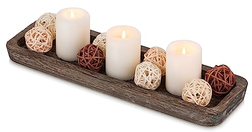 Hanobe Deko Tablett Kerzentablett Länglich Vintage Holztablett für Kerzen | Rechteckig 40cm Holz Kerzenteller für Tischdeko, Rustikal Braunton Lang Dekotablett für Esstisch