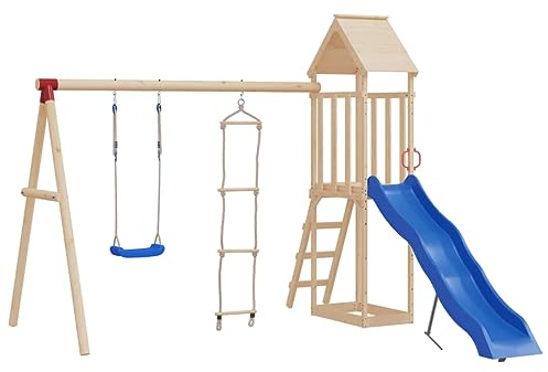 vidaXL Schaukelsitz, Kinderschaukel mit Strickleiter, Brettschaukel mit verstellbaren Seilen, Schaukel Outdoor für Kinder ab 3 Jahren, Blau Polyethene