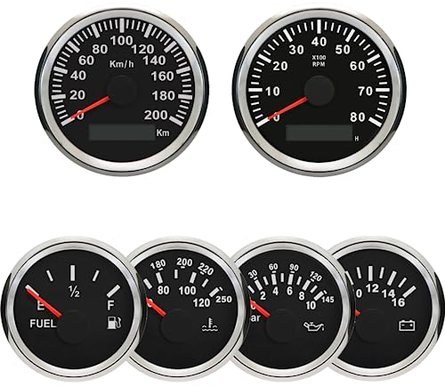 ELING Universal 6 Gauge Set GPS Tachometer Drehzahlmesser Kraftstoffanzeige Wassertemperaturanzeige Öldruckanzeige Spannung