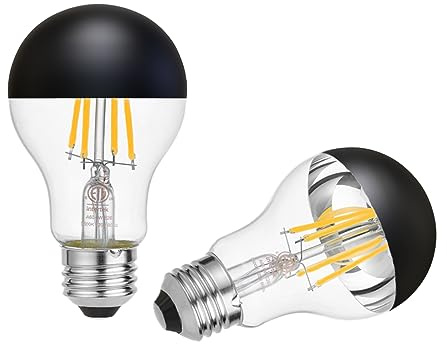 KarlunKoy Half Chrome Light Bulbs,Half Black Tipped Dimmable 6W (Equivalent 60Watt) LED Ediosn Light Bulbs,Soft White 2700K,A60/A19 Shape Anti-Glare,Decorative Mirror,CRI 90+ E26 Base (Pack of 2)