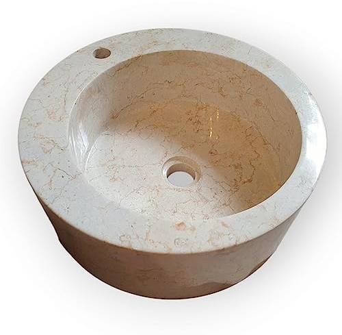 Waschbecken Marmor mit Armatur Aufnahme - 40 cm Aufsatz Waschschale - Heller Marmor Waschschale mit Armatur Bohrung