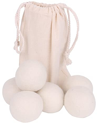 Reusable Wool Dryer Balls for Saves Drying Time White w/Storage Bag Pack of 6