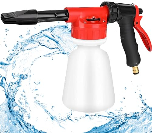XFLYP Gartenschlauch Spritzpistole, 1L Schnee Schaumpistole Hochdruck Handbrause Bewässerungssprüher mit Vorratsbehälter, Verstellbare Schaumlanze für Autoreinigung BewäSserung Werkzeug