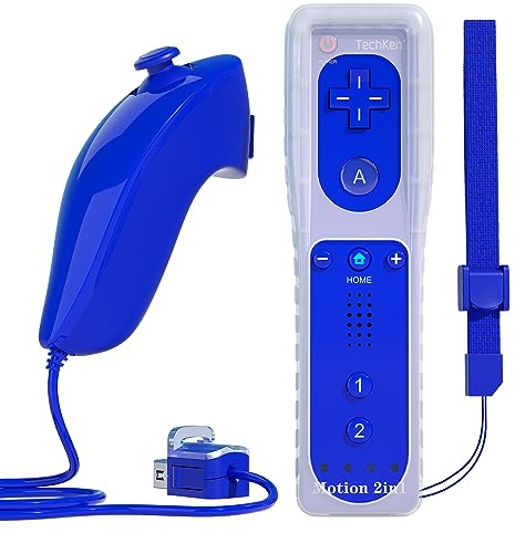 TechKen Remote Controller for Wii, Built-in 2 in 1 Motion Plus Remotes with Nunchuck and Silicon Case