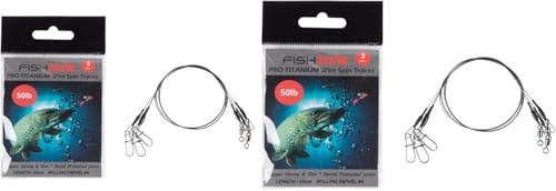 FISHZONE - 6 (2 packs of 3) PRO Titanium 50cm Wire Spin Traces with Rolling Swivel - 40lb 50lb - Low Diameter For Making Low Visibilty Predatory Fishing Rigs (50lb - 50cm Trace - #4 Swivel)