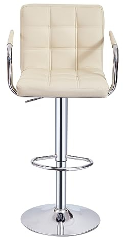 Panana 1er Set Barstuhl Tresenhocker Bistrohocker Designer Hocker mit Armlehnen, Rückenlehne und Fußstütze, Kunstleder höhenverstellbar 360° drehbar verchromter Stahl (Beige)