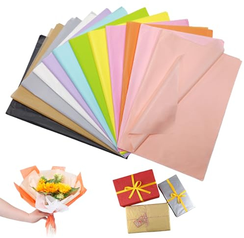 120 Blatt Transparentpapier Bunt, 50 X 70cm Seidenpapier Verpackungsmaterial für Blumenstrauß-Verpackung, DIY-Geschenkdekoration, Zum Verpacken (12 Farben)