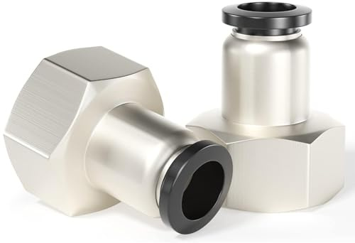 TAILONZ PNEUMATIC Racores de conexión a presión hembra rectos de 8 mm de diámetro exterior x rosca BSP de 3/8 pulgadas PCF8-03(Pack de 2) | Diseño de rosca hembra, instalación rápida a presión, sellado fiable, latón resistente a la corrosión.
