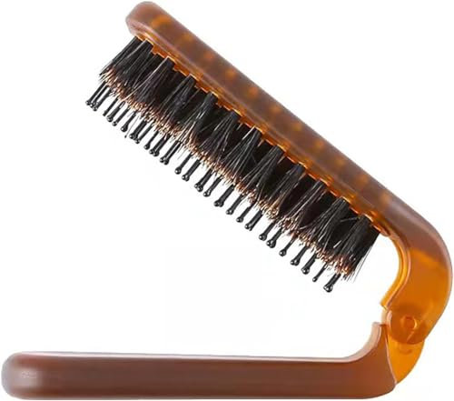 winmiya Folding Boar Bristle Hair Brush - Portable, Collapsible Travel Hair Brush for Women and Girls - Size for Handbag