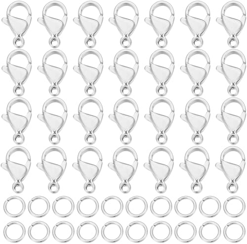 Beebeecraft 100 Unids/Caja Cierres de Pulsera Conector de Cierres de Joyería con Garra de Langosta de Acero Inoxidable de 12 mm con 100 Piezas de Anillo de Salto Abierto para Cadenas de Joyería