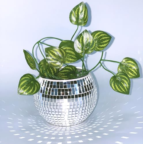Disco Ball Planter,Disco Ball Vase,Disco Ball Plant Pot,Flower Pot,Disco Ball Bowl,Disco Jar,Disco Cup,Disco Pen Pot,Disco Candle Holder,Glass Silver Mirror Ball Planter for Succulent Cactus,4*5*5IN