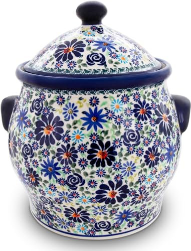 Original Bunzlauer Keramik 5 Liter Kartoffeltopf Mehrzwecktopf Keramiktopf mit Deckel und 6 Belüftungslöcher (GU-1101/DU126)