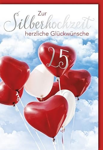 Verlag Dominique Glückwunschkarte Silberhochzeit Luftballons rot weiß - mit Umschlag