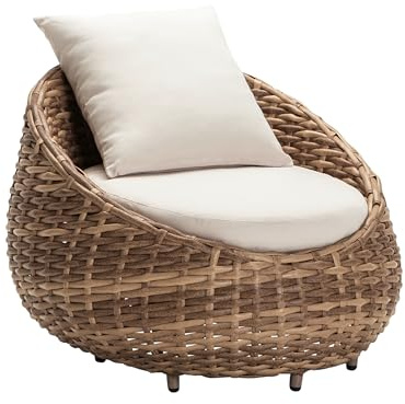 Dehner Sessel Tulum, Geflechtsessel wetterfest, Lounge Möbel Outdoor, 97 x 95 x 76 cm, Aluminium / Kunststoff / Polyester, braun / weiß | Geflechtsessel wetterfest, Lounge Möbel Outdoor, Aluminium / Kunststoff / Polyester