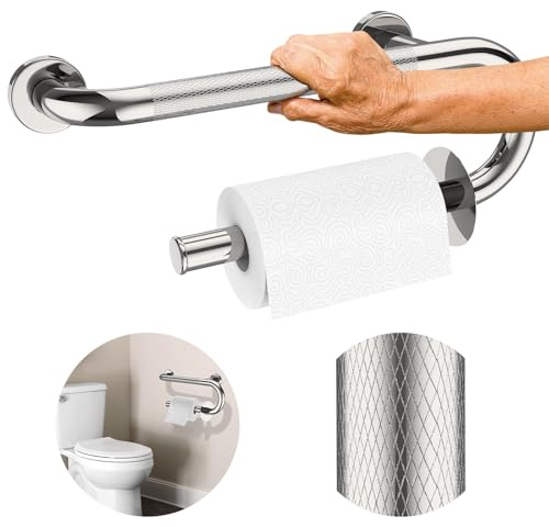 WC-Haltegriff, 40,6 cm, Toilettenpapierhalter, Haltegriff, Edelstahl, gerändelt, WC-Haltegriff für Senioren, Badewanne, Badezimmer, Schienen für ältere Menschen, Sicherheit, Balance-Unterstützung
