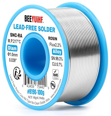 BEEYUIHF Lötdraht Bleifreies, Sn99,3 Cu0,7 Lötzinn mit Flussmittel, Elektronik Lötdraht Solder Wire mit Kolophonium Kern (1.0mm 100g)