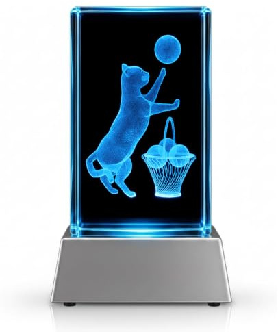 Kaltner Präsente Stimmungslicht - Das perfekte Katzen Geschenk: LED Kerze/Kristall Glasblock / 3D-Laser-Gravur Nachtlicht, Figur, Katzen Deko, Katzenliebhaber