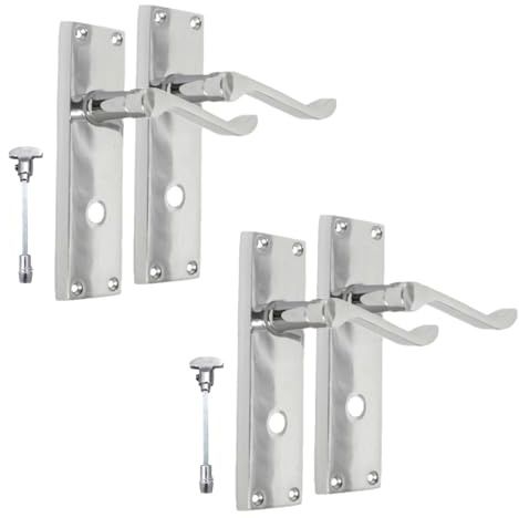 Epsom Door Handle Chrome Bathroom Door Handle with Privacy Lock Set - Victorian Style Internal Thumb Turn Latch for Interior Doors Polished Chrome Door Handles (2 Pair of Bathroom Handles)