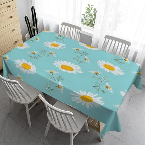 Gänseblümchen Tischdecke Klein Tischdecke 80x80 cm - Türkis Tischdecke Outdoor Abwaschbar Gartentischdecke Eckig Tischdecken Wasserabweisend Fleckschutz für Geburtstag BierzeltgarniturA&116