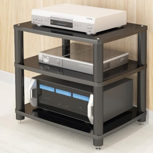 YVZYLXH HiFi Rack Router Schrank schallplatten Regal Plattenspieler Regal mit leisem Fußpolster,Hochwertiger Audio-Video-Medienständer Für Stereokomponenten,für Zuhause/Büro/Kino(Nero,60x48x64cm)