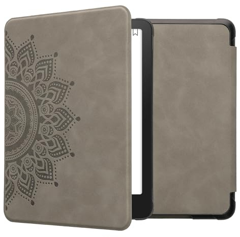 kwmobile Schutzhülle für Amazon Kindle Paperwhite (2024)/Colorsoft Hülle - eReader Case aus Kunstleder mit Auto Sleep Funktion - Aufgehende Sonne mit Grau