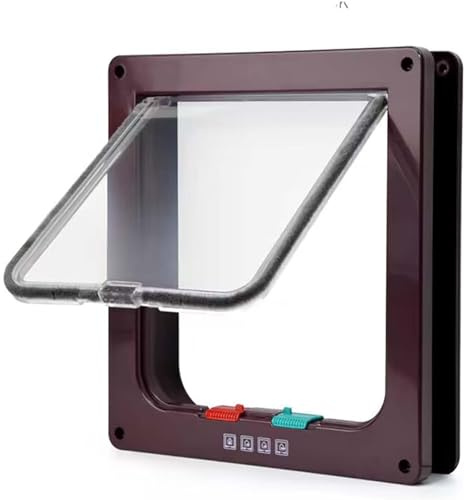 MiniGlypture Katzenklappe，4 Wege Verriegelung Katzentür Haustierklappe Haustiertür (Braun, L)