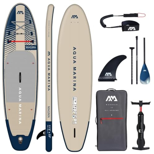 Aqua Marina Stand Up Paddle Magma 340x84cm - Aufblasbares SUP Board mit Reißverschlussrucksack, Double Action Pumpe, Sports III Paddel, Mittelfinne und Sicherheitsleine - Ideal für alle Wassersportar