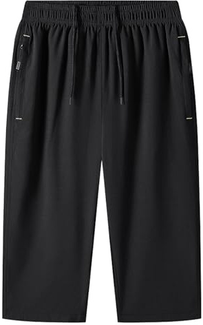 Kurze Hosen Herren Atmungsaktiv Kurz 3/4 Hose Caprihose Capri Outdoor Dreiviertel 7/8 Leicht Sport Cargo Shorts Cargohose Herren-Shorts,Schwarz,XL