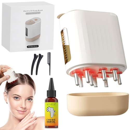 Hair Oil Applicator Bottle and Electric Scalp Massager 2-in-1, Electric Scalp Massager, Oil Applicator for Hair, Head Massage Brush for Hair Growth with Red Light for Scalp