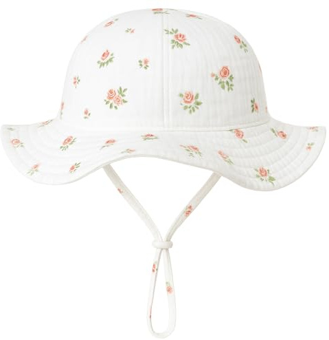 Fohuanky Baby solhatt i bomull med bred brätte, lätt sommarhatt med justerbart hakband, för pojkar och flickor 3–12 månader (DE/NL/SE/PL, Ålder, 3 månader, 12 månader, Blomma)