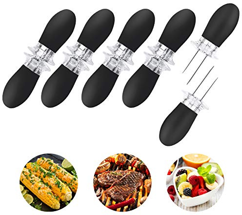 10Pcs/5 Pairs Corn Holders, Stainless Steel Corn on The Cob BBQ Fork Skewers for Home Cooking Parties Camping(Black)