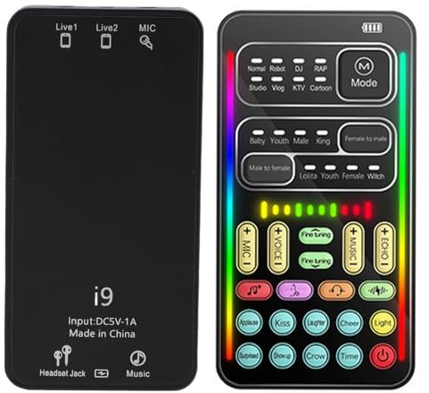 YUEHISY Changeur de Voix Portable, Modulateur Vocal de la Carte Son avec 8 Modes, 10 Tons Ajustement, 8 Sons D'arrière-Plan, Interface de 3,5 Mm