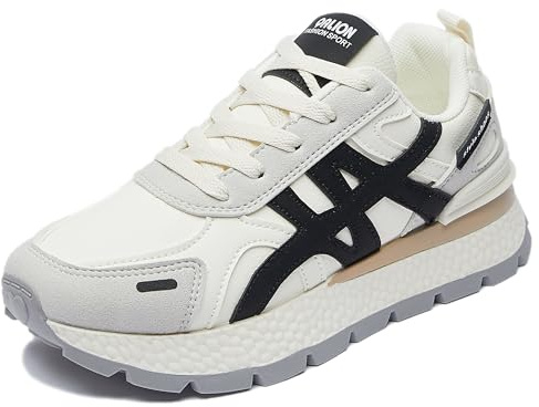 Trcloltc Dam plattform sneakers söt chunky sko, komfort av minnesskum, ventilerande nät med bomullsfoder, 5202beige svart, 39 EU