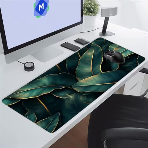 Tappetino Mouse XXL Gaming 1200x600x3 mm Foglie Verdi Tappetino per Mouse Grande Cuscinetto per Tastiera Grande da Scrivania Gaming Mousepad Lavabile per Ufficio e casa