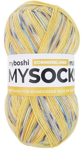 myboshi mysocks Merino, extra weiche 4-fädige Merino-Sockenwolle, 75% Schurwolle, 25% Polyamid, filzfrei, 100g, 420m Gelb (Sonnenblume), 1 Knäuel