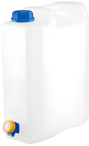 Jerry Can with Tap - Food Grade Water Canister for Drinking Water Storage - Durable Plastic Camping Water Carrier with Robust Knob Tap - Ideal for Travel, Caravan, Camper, Hiking and Outdoor Use