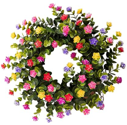 Eucalyptus Wreath, Spring Summer Wreaths for Front Door, 30cm Artificial Wreath for Rooms Decor, Farmhouse, Wedding, Home, Window, Wall, Fireplace