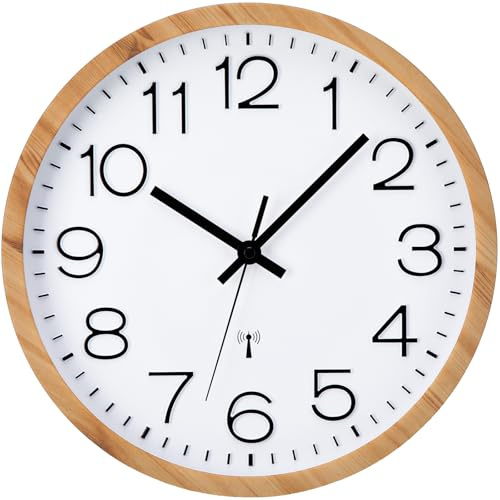 Epochic Funkuhr Wand Lautlos Wanduhr Funk Modern 30cm Groß Holzoptik | Wanduhr Ohne Tickgeräusche Batteriebetrieben, Uhr Wand mit 3D Ziffern, Funkwanduhr für Wohnzimmer Küche Schlafzimmer Büro
