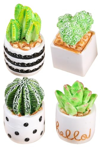 Veemoon Lot de 4 Figurines Miniatures de Cactus en Pot Décoration Miniature pour Maison de Poupée Plantes Artificielles de Petite Taille Accessoires Décoratifs Intérieurs et Jardins