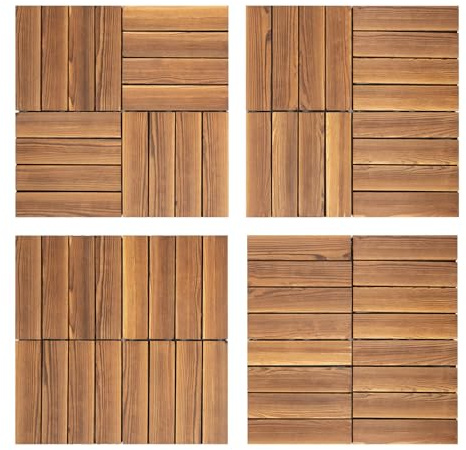 Lote de 36 losas de terraza encajables, losas de madera dura selladas, gruesas almohadillas para balcón, 30 x 30 cm, piso de empalme de madera integrada, para borde de piscina, terraza